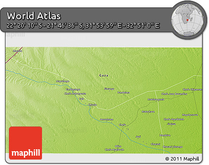 Physical 3D Map of the Area around 22° 3' 23" S, 32° 22' 30" E