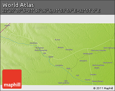 Physical 3D Map of the Area around 22° 3' 23" S, 32° 22' 30" E