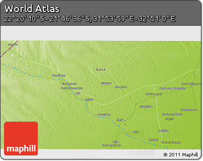 Physical 3D Map of the Area around 22° 3' 23" S, 32° 22' 30" E
