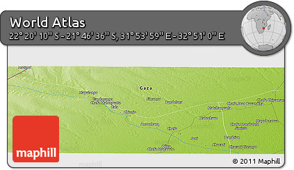 Physical Panoramic Map of the Area around 22° 3' 23" S, 32° 22' 30" E