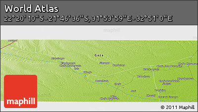Physical Panoramic Map of the Area around 22° 3' 23" S, 32° 22' 30" E