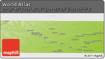 Physical Panoramic Map of the Area around 22° 3' 23" S, 32° 22' 30" E