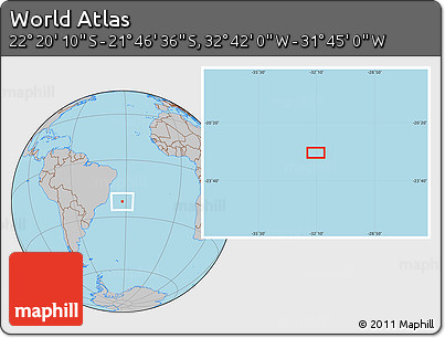 Gray Location Map of the Area around 22° 3' 23" S, 32° 13' 30" W