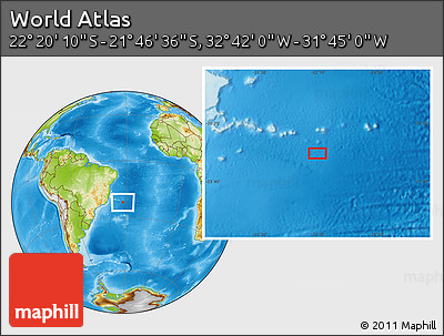 Physical Location Map of the Area around 22° 3' 23" S, 32° 13' 30" W