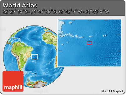 Physical Location Map of the Area around 22° 3' 23" S, 32° 13' 30" W