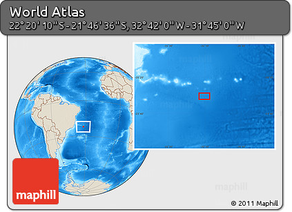 Shaded Relief Location Map of the Area around 22° 3' 23" S, 32° 13' 30" W