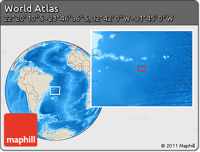 Shaded Relief Location Map of the Area around 22° 3' 23" S, 32° 13' 30" W