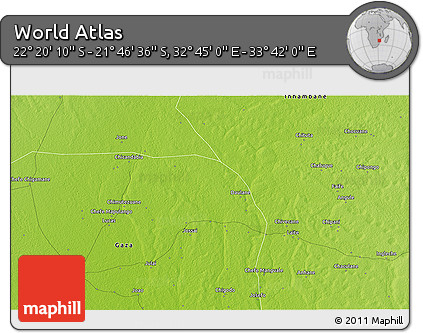 Physical 3D Map of the Area around 22° 3' 23" S, 33° 13' 30" E