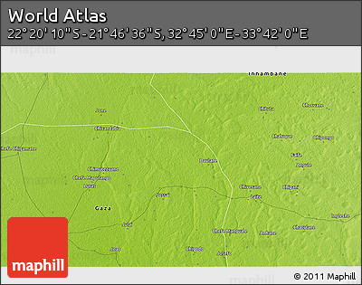 Physical 3D Map of the Area around 22° 3' 23" S, 33° 13' 30" E