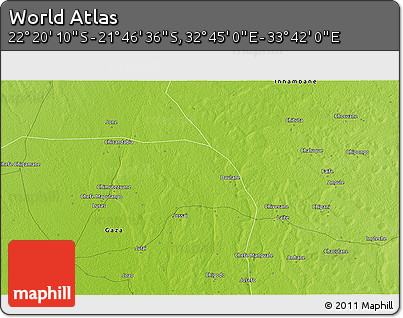Physical 3D Map of the Area around 22° 3' 23" S, 33° 13' 30" E