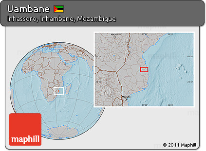 Gray Location Map of Uambane, hill shading