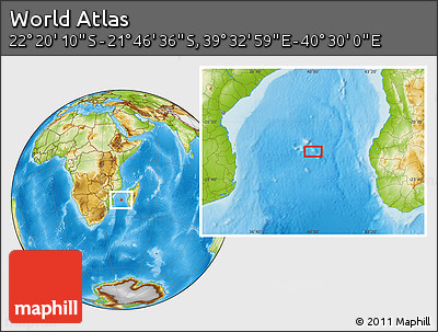 Physical Location Map of the Area around 22° 3' 23" S, 40° 1' 29" E
