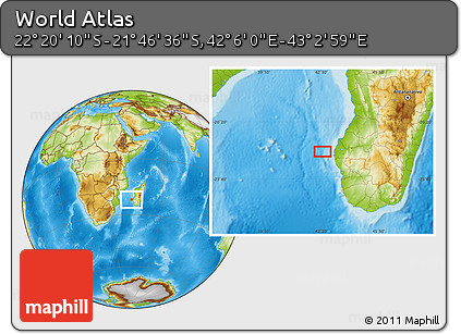 Physical Location Map of the Area around 22° 3' 23" S, 42° 34' 30" E