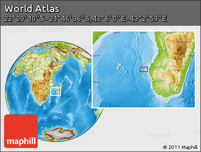 Physical Location Map of the Area around 22° 3' 23" S, 42° 34' 30" E