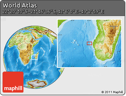 Physical Location Map of the Area around 22° 3' 23" S, 42° 34' 30" E