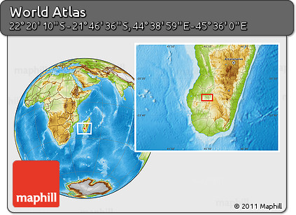 Physical Location Map of the Area around 22° 3' 23" S, 45° 7' 30" E
