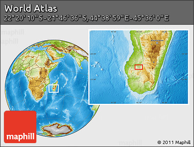 Physical Location Map of the Area around 22° 3' 23" S, 45° 7' 30" E