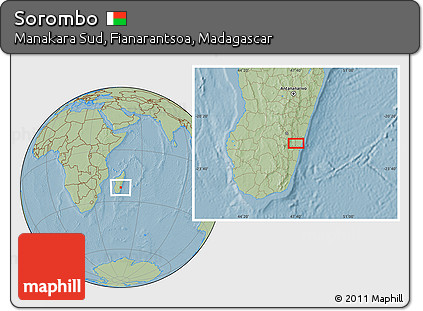 Savanna Style Location Map of Sorombo, hill shading