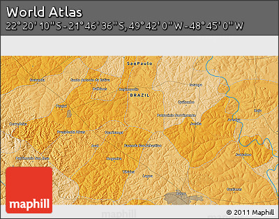 Political 3D Map of the Area around 22° 3' 23" S, 49° 13' 30" W