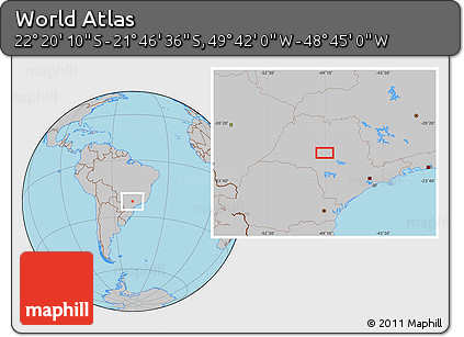 Gray Location Map of the Area around 22° 3' 23" S, 49° 13' 30" W
