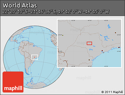 Gray Location Map of the Area around 22° 3' 23" S, 49° 13' 30" W