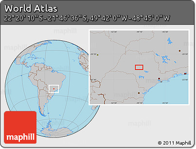 Gray Location Map of the Area around 22° 3' 23" S, 49° 13' 30" W