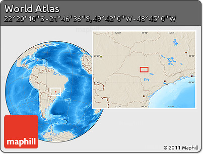 Shaded Relief Location Map of the Area around 22° 3' 23" S, 49° 13' 30" W