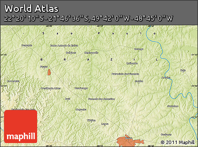 Physical Map of the Area around 22° 3' 23" S, 49° 13' 30" W