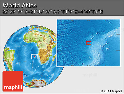 Physical Location Map of the Area around 22° 3' 23" S, 4° 19' 30" E
