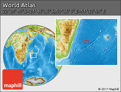 Physical Location Map of the Area around 22° 3' 23" S, 51° 4' 30" E