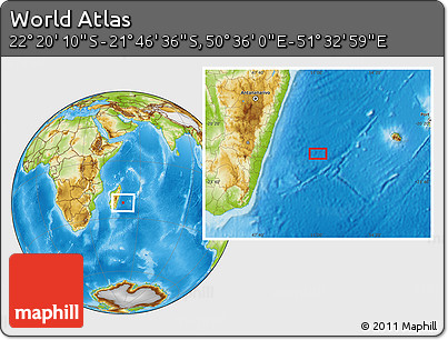 Physical Location Map of the Area around 22° 3' 23" S, 51° 4' 30" E
