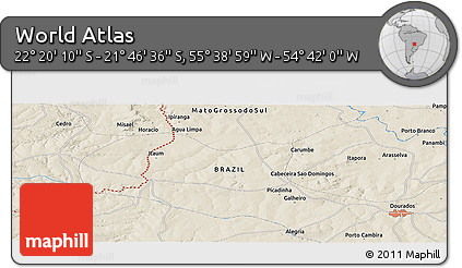 Shaded Relief Panoramic Map of the Area around 22° 3' 23" S, 55° 10' 29" W