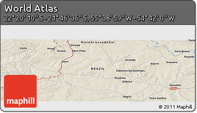 Shaded Relief Panoramic Map of the Area around 22° 3' 23" S, 55° 10' 29" W