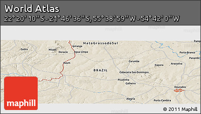 Shaded Relief Panoramic Map of the Area around 22° 3' 23" S, 55° 10' 29" W