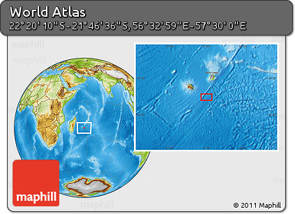 Physical Location Map of the Area around 22° 3' 23" S, 57° 1' 29" E
