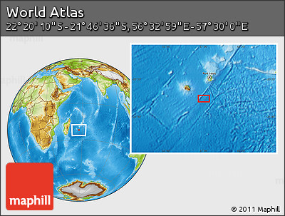 Physical Location Map of the Area around 22° 3' 23" S, 57° 1' 29" E