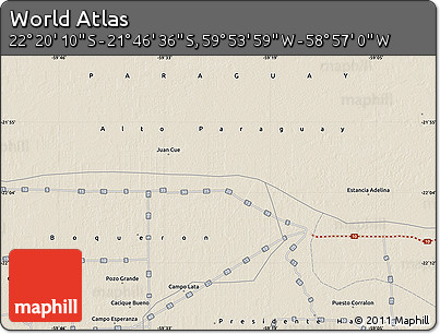 Shaded Relief Map of the Area around 22° 3' 23" S, 59° 25' 29" W