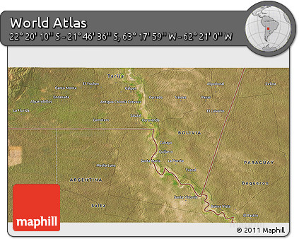 Satellite 3D Map of the Area around 22° 3' 23" S, 62° 49' 30" W
