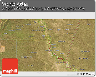 Satellite 3D Map of the Area around 22° 3' 23" S, 62° 49' 30" W
