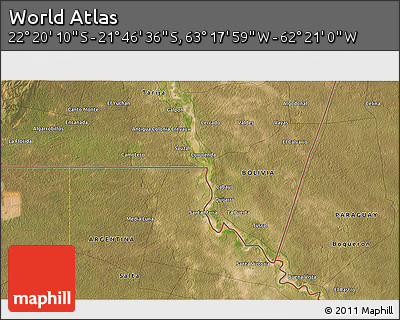 Satellite 3D Map of the Area around 22° 3' 23" S, 62° 49' 30" W