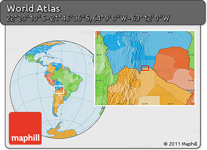 Political Location Map of the Area around 22° 3' 23" S, 63° 40' 30" W