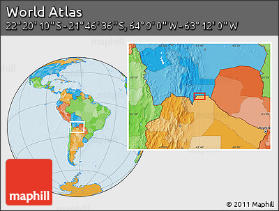 Political Location Map of the Area around 22° 3' 23" S, 63° 40' 30" W