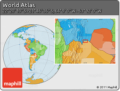 Political Location Map of the Area around 22° 3' 23" S, 63° 40' 30" W