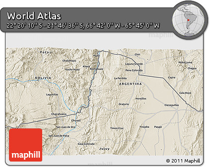 Shaded Relief 3D Map of the Area around 22° 3' 23" S, 66° 13' 29" W