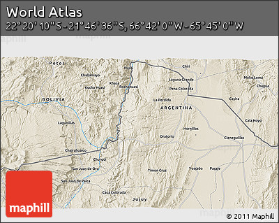 Shaded Relief 3D Map of the Area around 22° 3' 23" S, 66° 13' 29" W