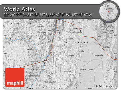 Physical Map of the Area around 22° 3' 23" S, 66° 13' 29" W
