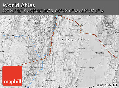 Physical Map of the Area around 22° 3' 23" S, 66° 13' 29" W