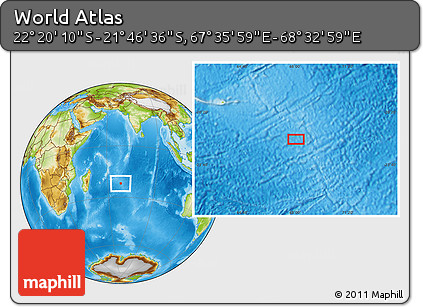 Physical Location Map of the Area around 22° 3' 23" S, 68° 4' 29" E