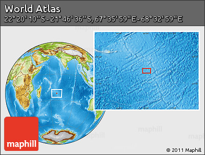 Physical Location Map of the Area around 22° 3' 23" S, 68° 4' 29" E