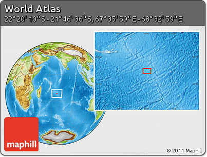 Physical Location Map of the Area around 22° 3' 23" S, 68° 4' 29" E